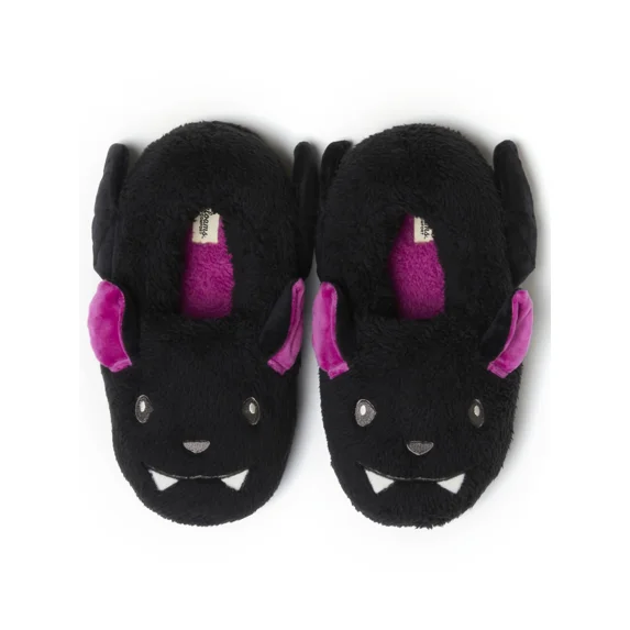 Dearfoams Cozy Comfort Halloween Unisex Black Bat Closed Back Slippers