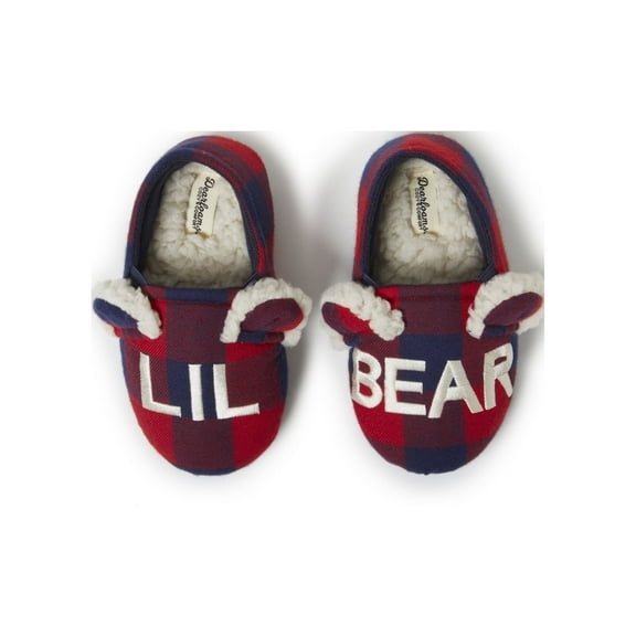 Dearfoams Cozy Comfort Lil Bear Plaid Closed Back Slippers