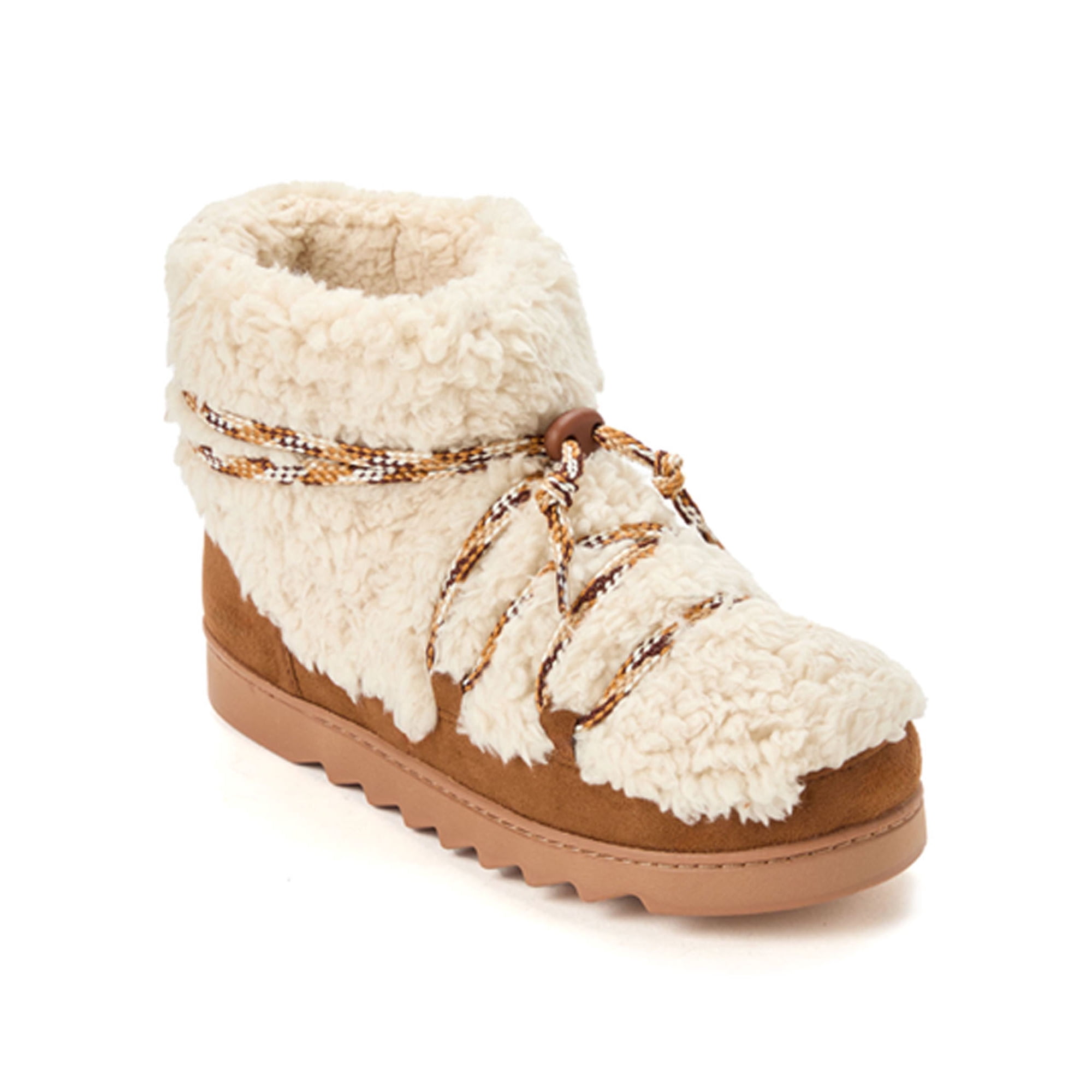 Dearfoams Cozy Comfort Women's Lace Up Teddy Slipper Booties