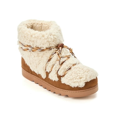 Dearfoams Cozy Comfort Women's Lace Up Teddy Slipper Booties