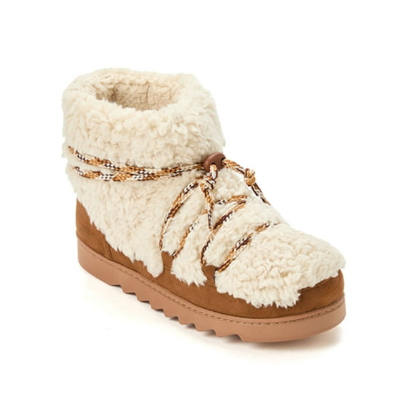 Dearfoams Cozy Comfort Women's Lace Up Teddy Slipper Booties