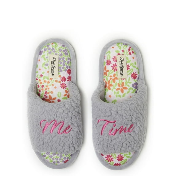 Dearfoams Cozy Comfort Women's Teddy Slogan Slide