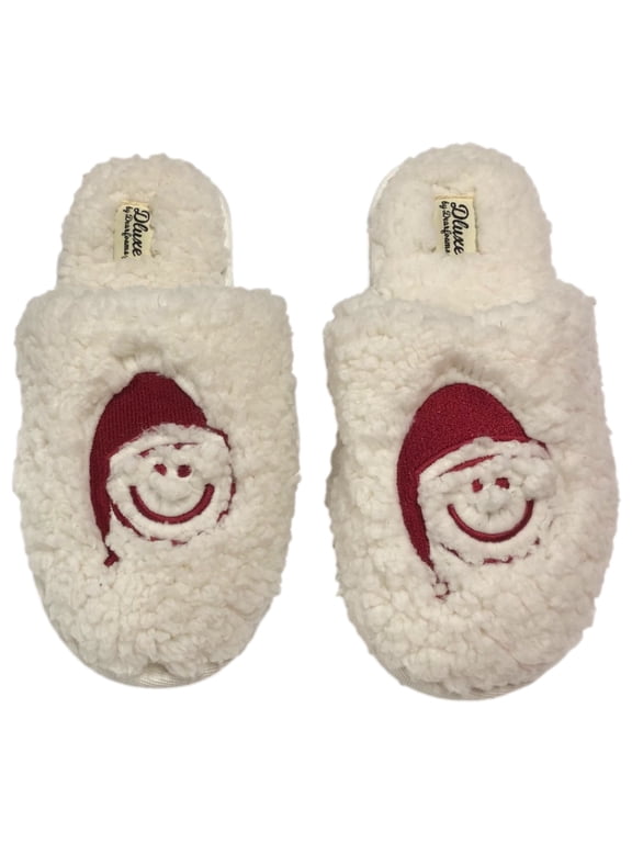 Dluxe Womens Plush White Sherpa Santa Claus Holiday Slippers L (9-10)