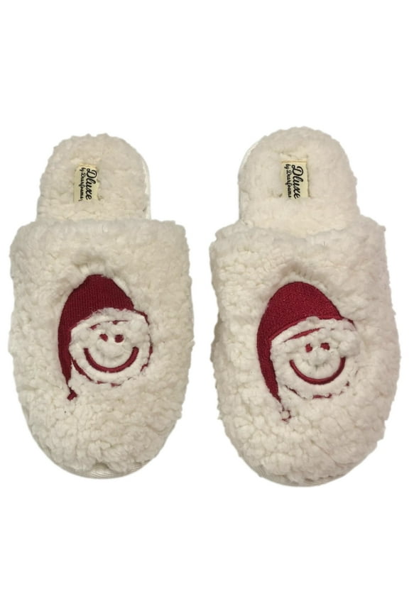 Dluxe Womens Plush White Sherpa Santa Claus Holiday Slippers L (9-10)