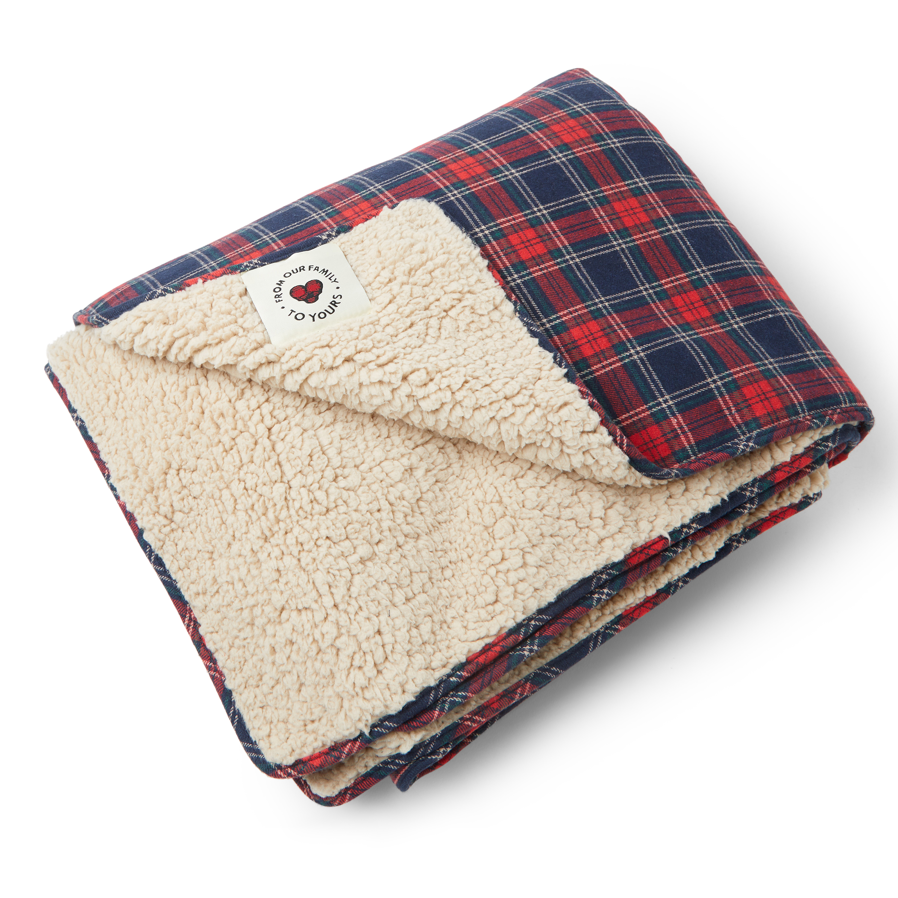 Dearfoams Faux Shearling Plaid Holiday Throw Blanket