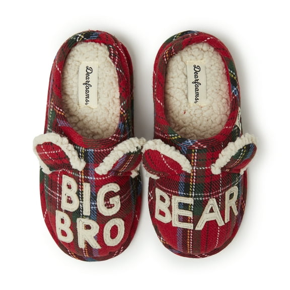 Dearfoams Kid's Remy Bear Plaid Matching Family Clog Slipper