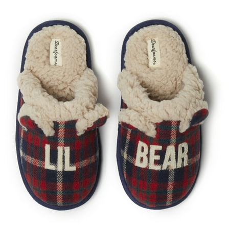 Dearfoams Kids Lil Bear Plaid Scuff House Slipper