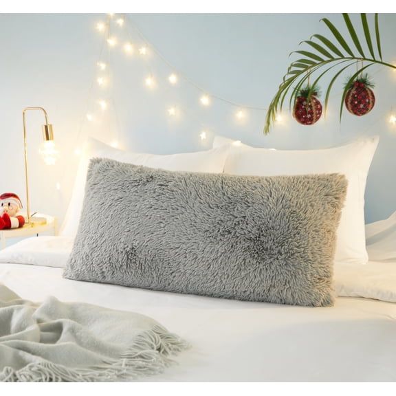 Dearfoams Luxurious Polar Bear Lumbar Pillow, 16'' x 34'', Grey