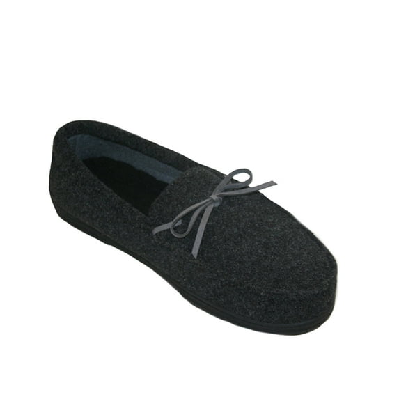 Dearfoams Men's Boater Moccasin Slippers Black (Medium - Shoe Size 9-10)