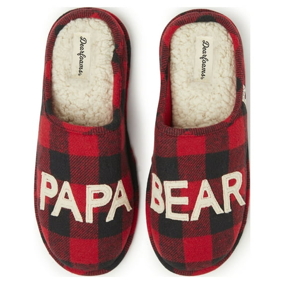 Dearfoams Men's Buffalo Check Papa Bear Dad Clog House Slipper