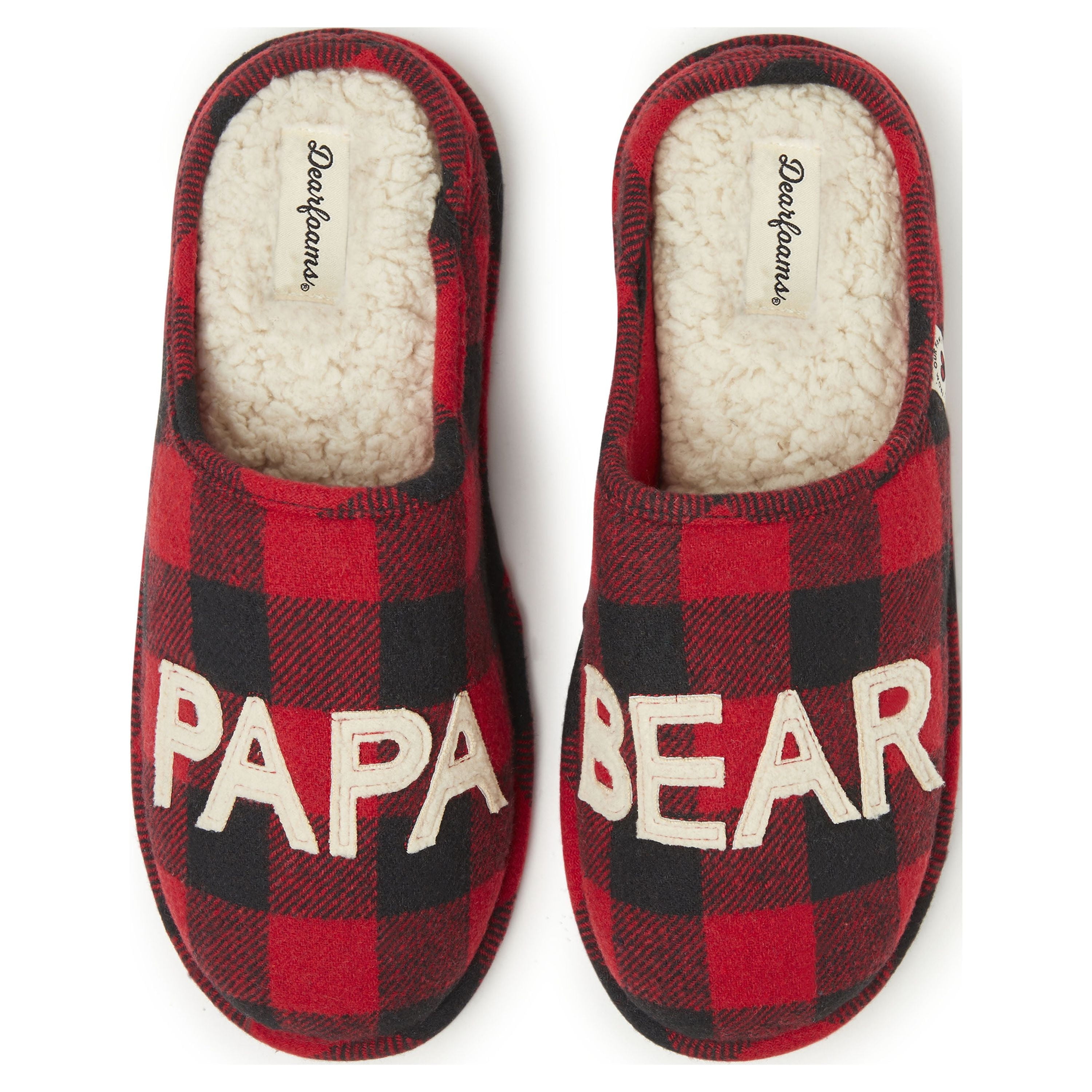 Dearfoams Men's Buffalo Check Papa Bear Family Clog Slip On Slippers 