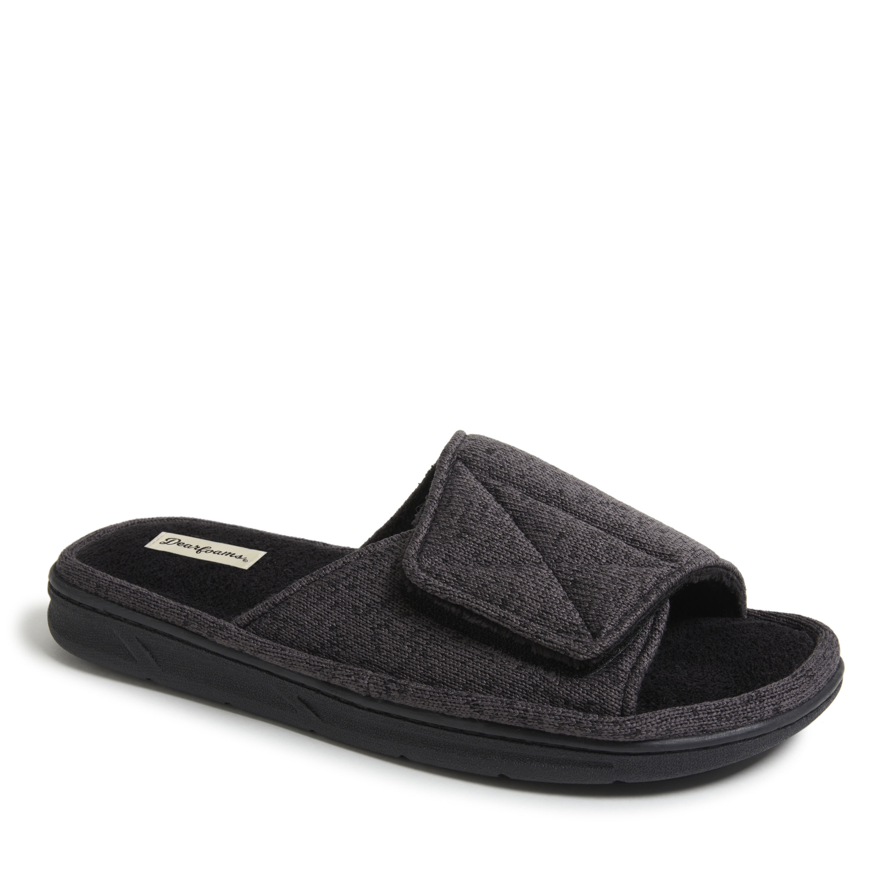 Dearfoams Men's Marled Knit Adjustable Strap Slide Slippers with Memory ...