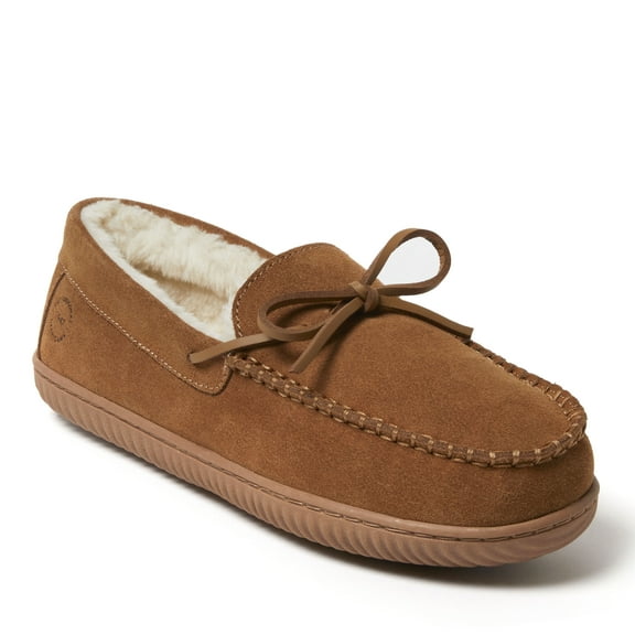Dearfoams Men's Douglas Genuine Suede Moccasin House Shoe Slipper