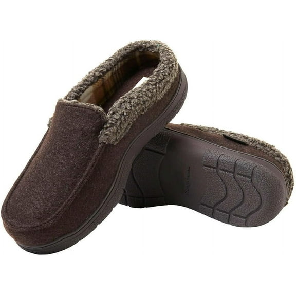 Dearfoams Men’s Moccasin Slipper, Closed Toe Brown, 13-14