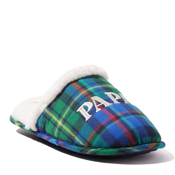 Dearfoams Men's Papa Bear Plaid Dad Scuff Slipper
