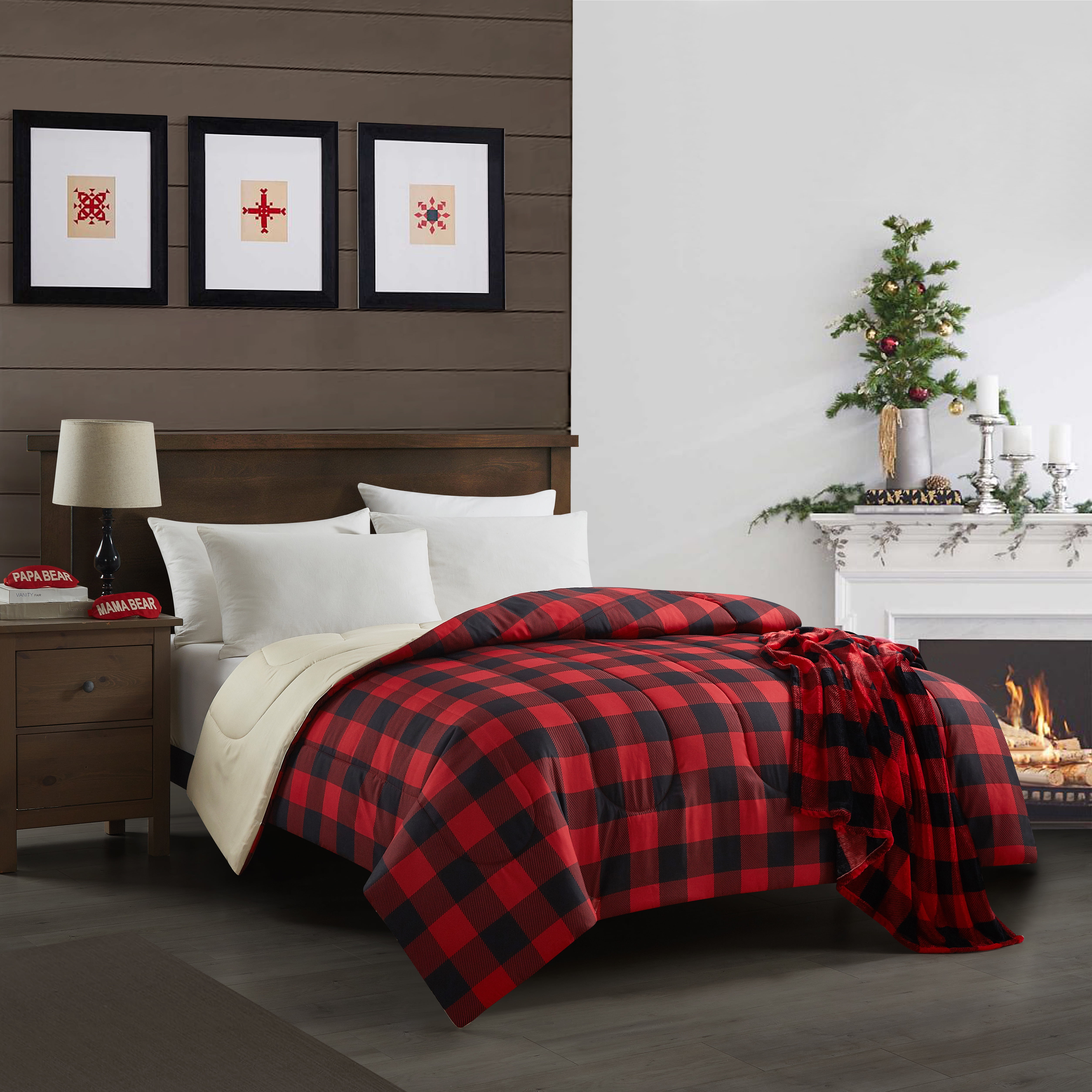 Dearfoams Plush 4 Piece Comforter Sets, Full with Plush Throw