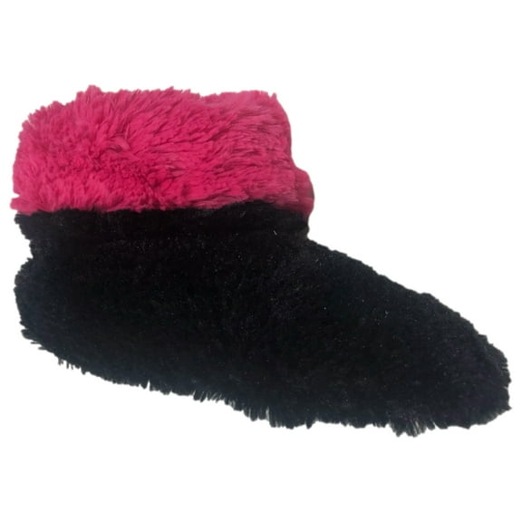 Dearfoams Plush Black & Pink Bootie Style Slippers XL (11-12)