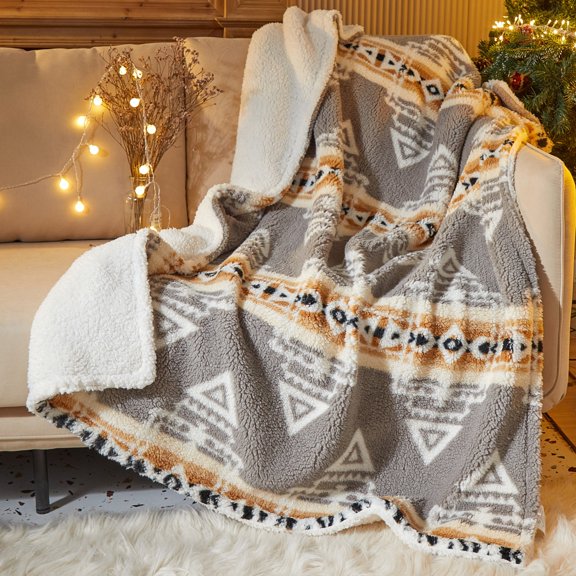 Dearfoams Reverse Sherpa Throw Blanket, Grey Aztec, Standard Throw