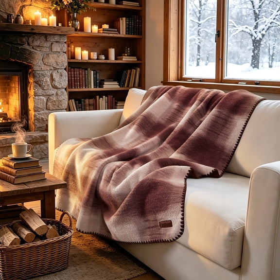 Dearfoams Reversible Faux Wool Oversized Couch Throw Blanket, Chocolate, 50 x 70 in