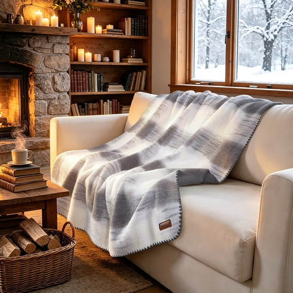 Dearfoams Reversible Faux Wool Oversized Couch Throw Blanket, Grey, 50 x 70 in