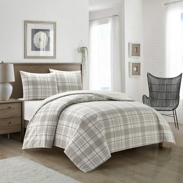 Dearfoams Super Soft 3-Piece Grey Plaid 100% Polyester Fill Comforter Set, Full/Queen