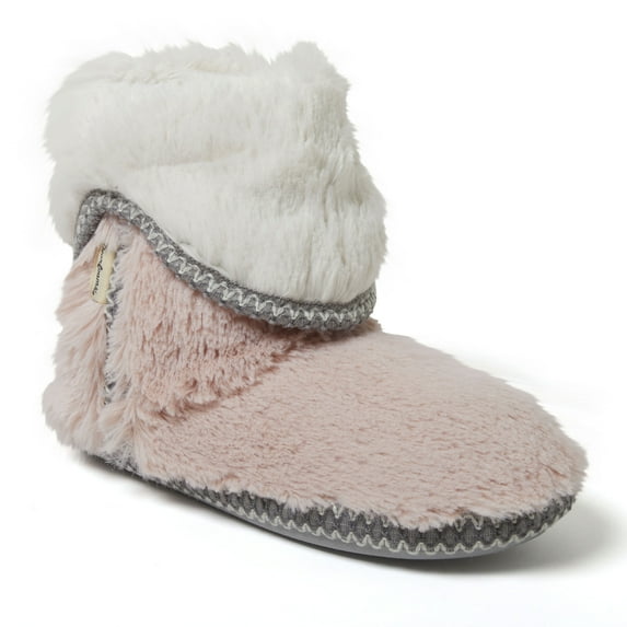 Dearfoams Women's Beth Faux Fur Fold Down Fuzzy Bootie House Slipper Boot