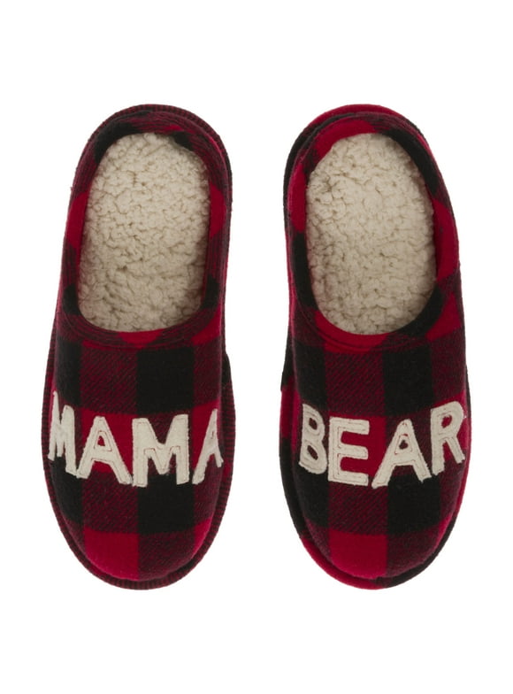 Dearfoams Women's Buffalo Check Mama Bear Clog Slippers