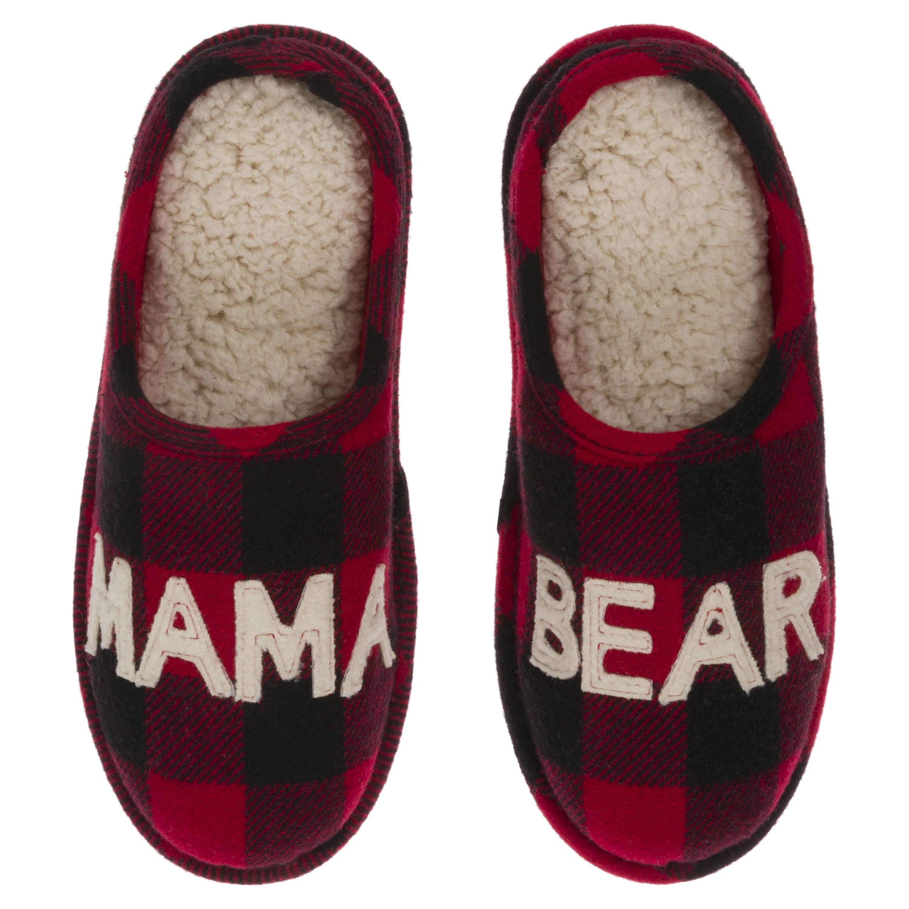 Dearfoams Women's Warm Holiday Buffalo Check Mama Bear Clog Slippers ...