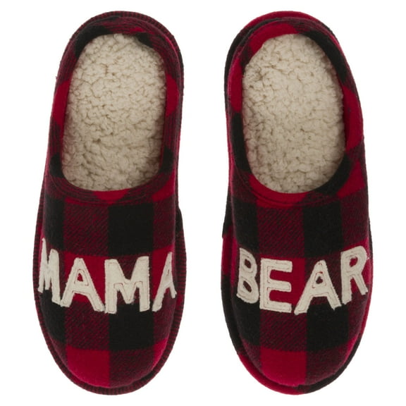 Dearfoams Women's Buffalo Check Mama Bear Mom Clog House Slipper