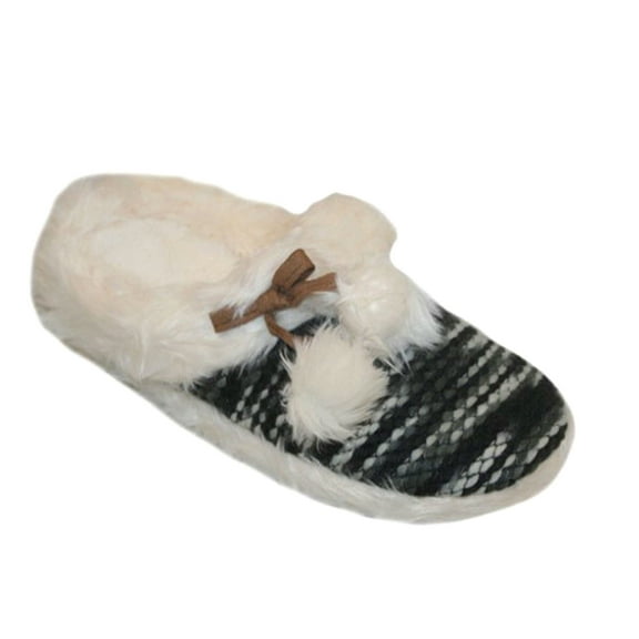 Dearfoams Women's Chunky Knit Clog with Poms Slipper Black (XL - Shoe Size 11-12)