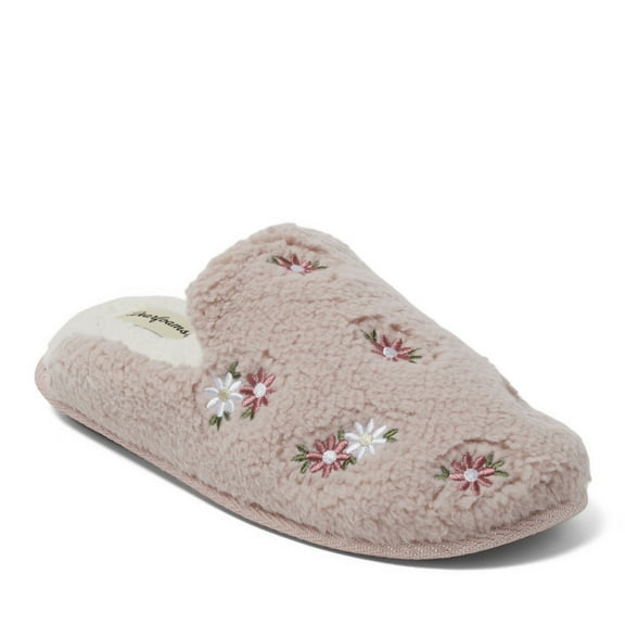Dearfoams Women's Daisy Floral Teddy Scuff Slipper