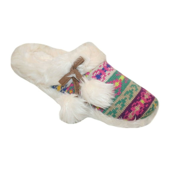 Dearfoams Women's Fairisle Clog with Poms Slipper Multi-Color (XL - Shoe Size 11-12)