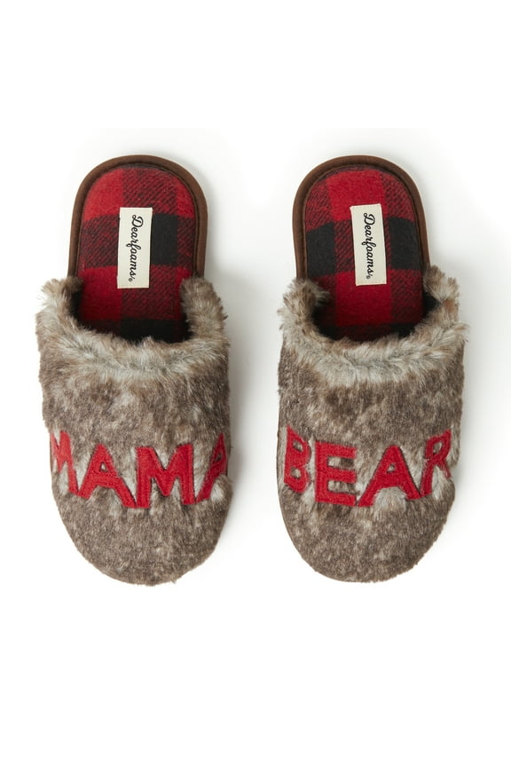 Women's Furry Mama Bear Mom Fuzzy Scuff Slipper