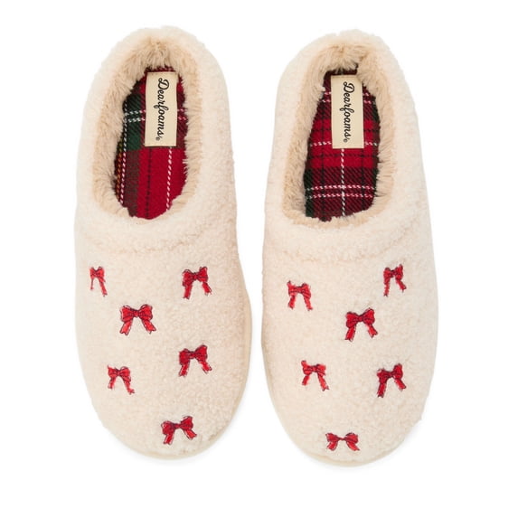 Dearfoams Women's Holiday Novelty Red Bows Clog Slipper