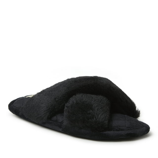 Dearfoams Women's Jessica Furry Crossband Slide Slipper
