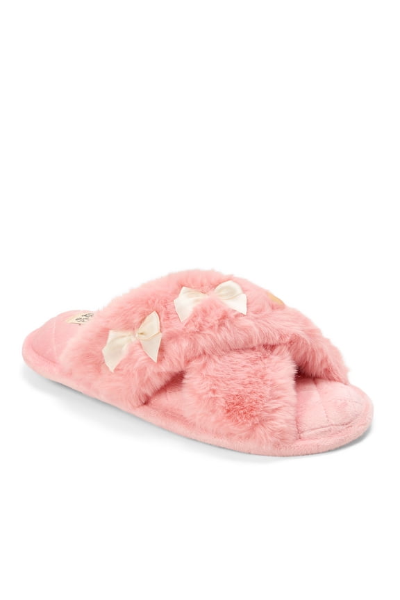 Women's Jessica Bows Furry Crossband Slide Slipper