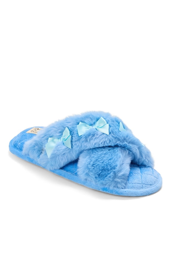 Women's Jessica Bows Furry Crossband Slide Slipper