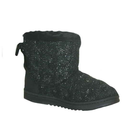 Dearfoams Women's Knit Boot Slipper Black (Small, Shoe Size: 5-6)