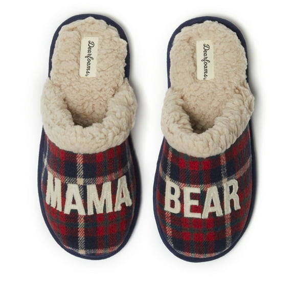 Dearfoams Women's Mama Bear Plaid Mom Scuff Slipper