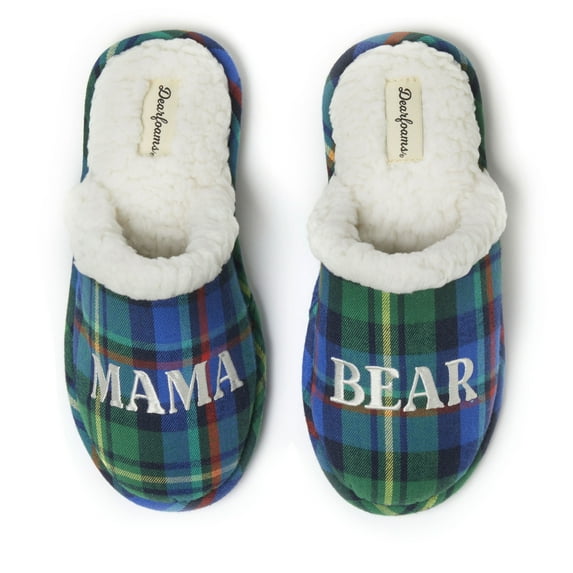 Dearfoams Women's Mama Bear Plaid Mom Scuff Slipper
