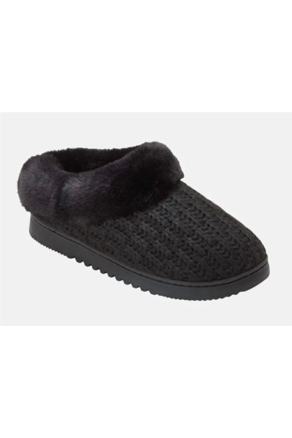 Womens Memory Foam Knit Slippers Cozy Faux Fur Lined (Indoor/Outdoor) Black, Size: L (9-10)