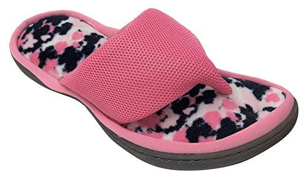 Dearfoams Women's Memory Foam Mesh FlipFlop Terry Thong Slipper