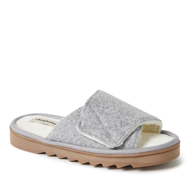 Dearfoams Women's Cindy Faux Fur Slide Slippers - Memory Foam, Indoor/Outdoor Sole, No-Sweat Tech, Sizes 5-12