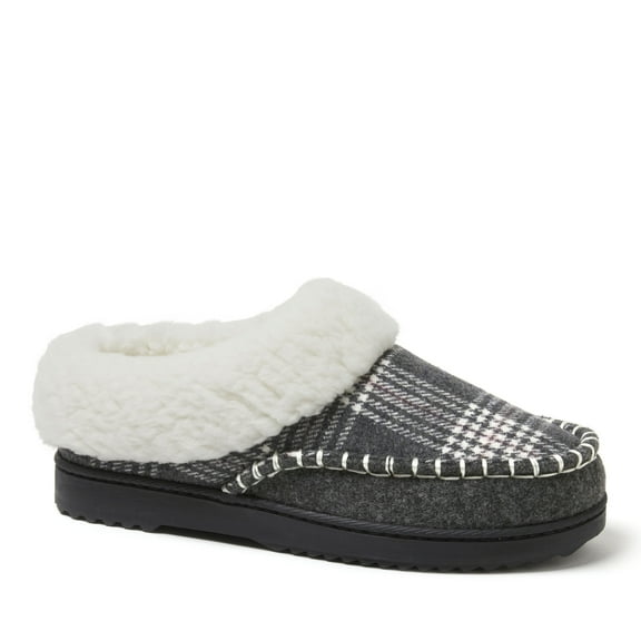 Dearfoams Women's Nyla Felted Plaid Moccasin Toe Clog House Shoe Slipper