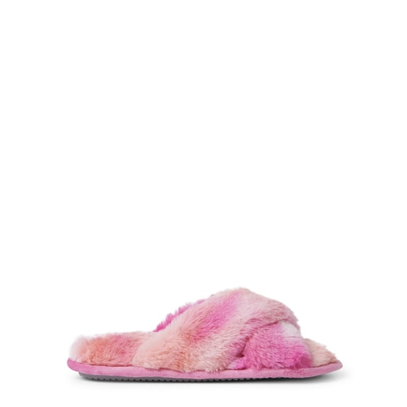 Dearfoams Women's Pile Crisscross Slide with Memory Foam Slippers
