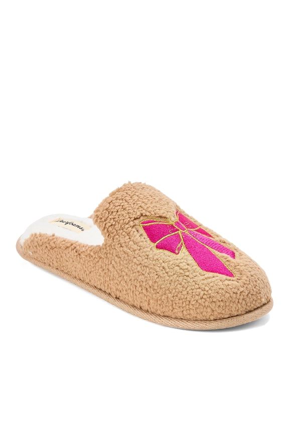 Women's Pink Bow Teddy Scuff Slipper