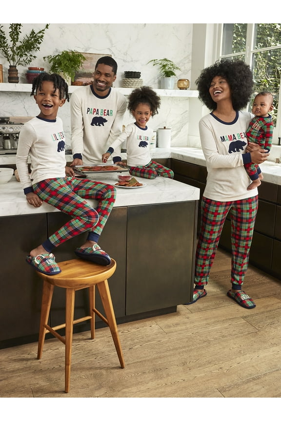 Women's Plaid Bear Matching Family Pajamas Set, 2-Piece, Sizes S-3X