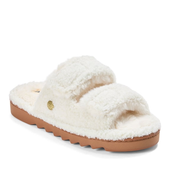 Dearfoams Women's Regina Teddy Double Band Slide Slipper