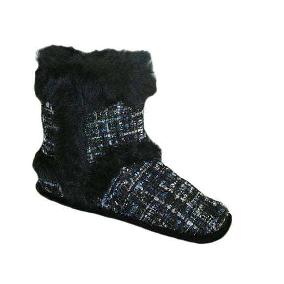 Dearfoams Women's Sequined Boot Slipper Black (XL - Shoe Size 11-12)