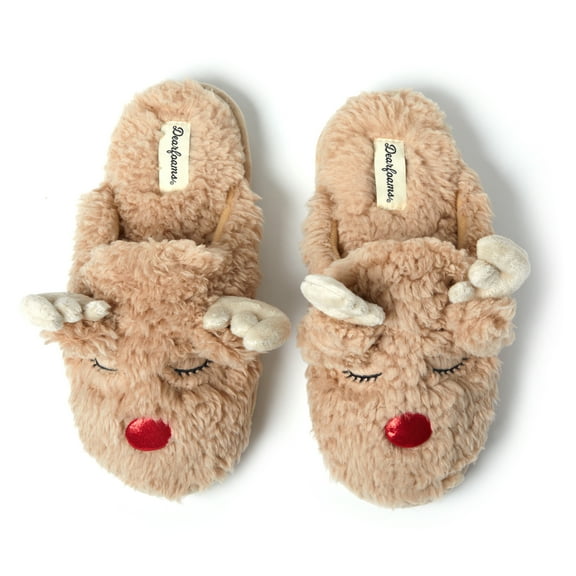 Dearfoams Women's Shay Holiday Christmas Reindeer Scuff Slipper
